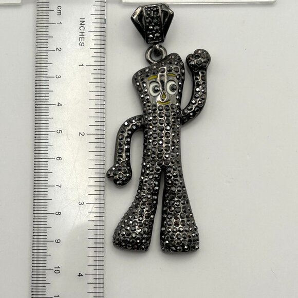 Vintage Gumby Rhinestone Pendant Sparkling Crystal Pop Culture Character Jewelry - Picture 6 of 14